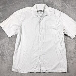 TANK White 100% Linen Camp Shirt Men's XL Short‎ Sleeve Button Up Pocket